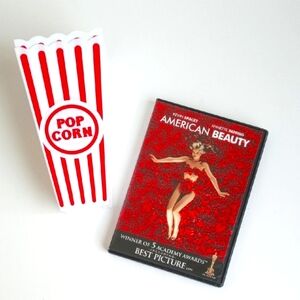 American Beauty DVD Movie With 2 New Reusable Popcorn Containers